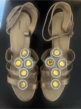 Avenue Metallic Gold Jeweled Strappy Sandals - Women's